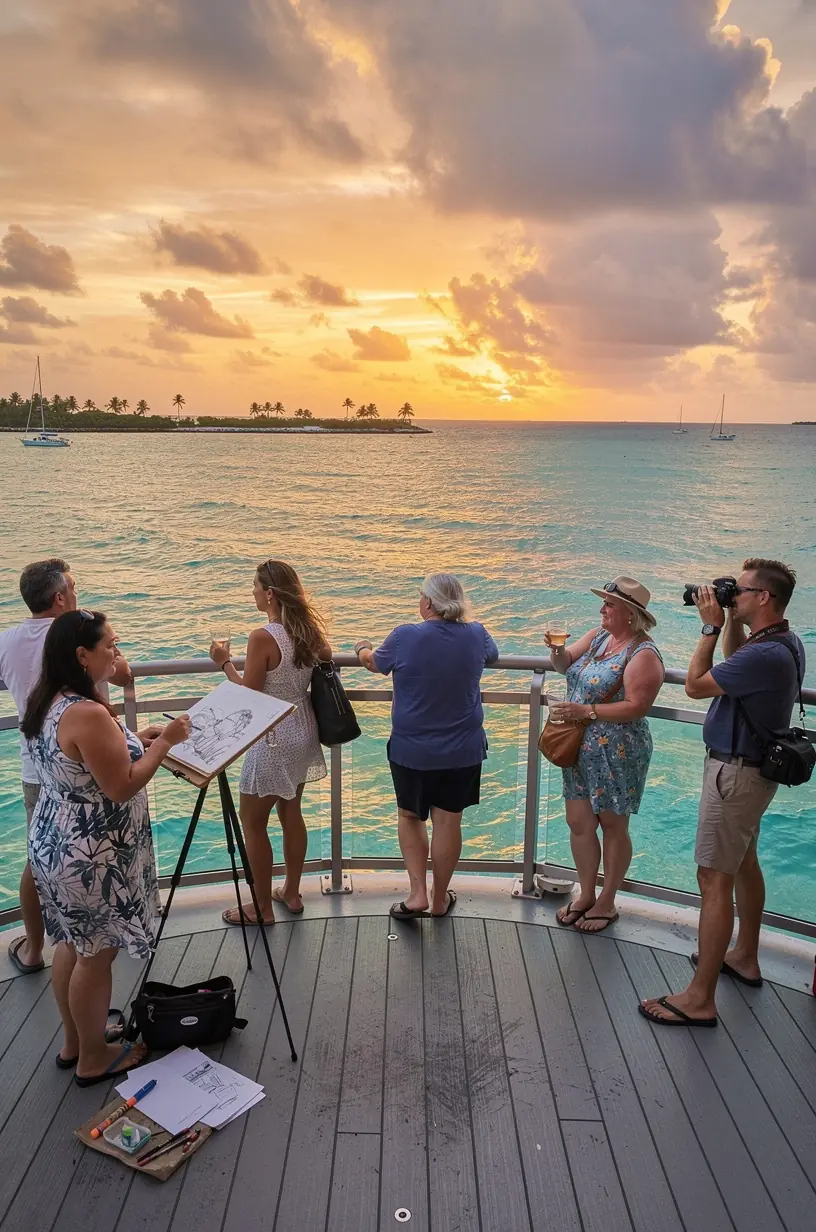 Группа туристов использует услуги профессионального фотографа на платной панорамной платформе у живописного водопада.