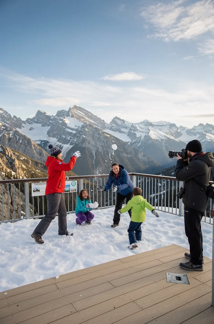 Современная сборно-разборная смотровая платформа с защитными ограждениями на вершине холма с видом на городской горизонт.