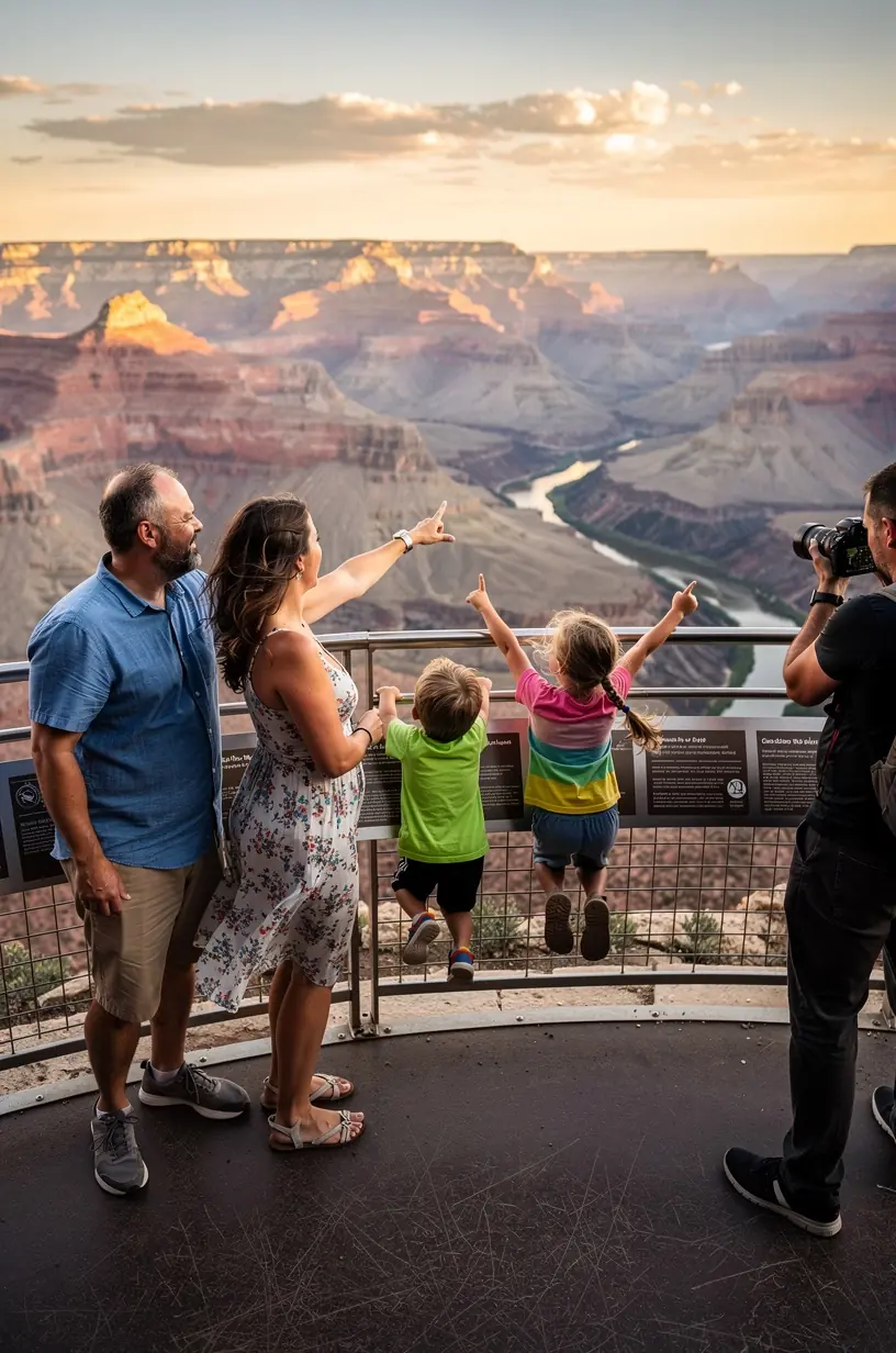Вид с временной смотровой площадки на долину с зелеными лесами и рекой в солнечный день.
